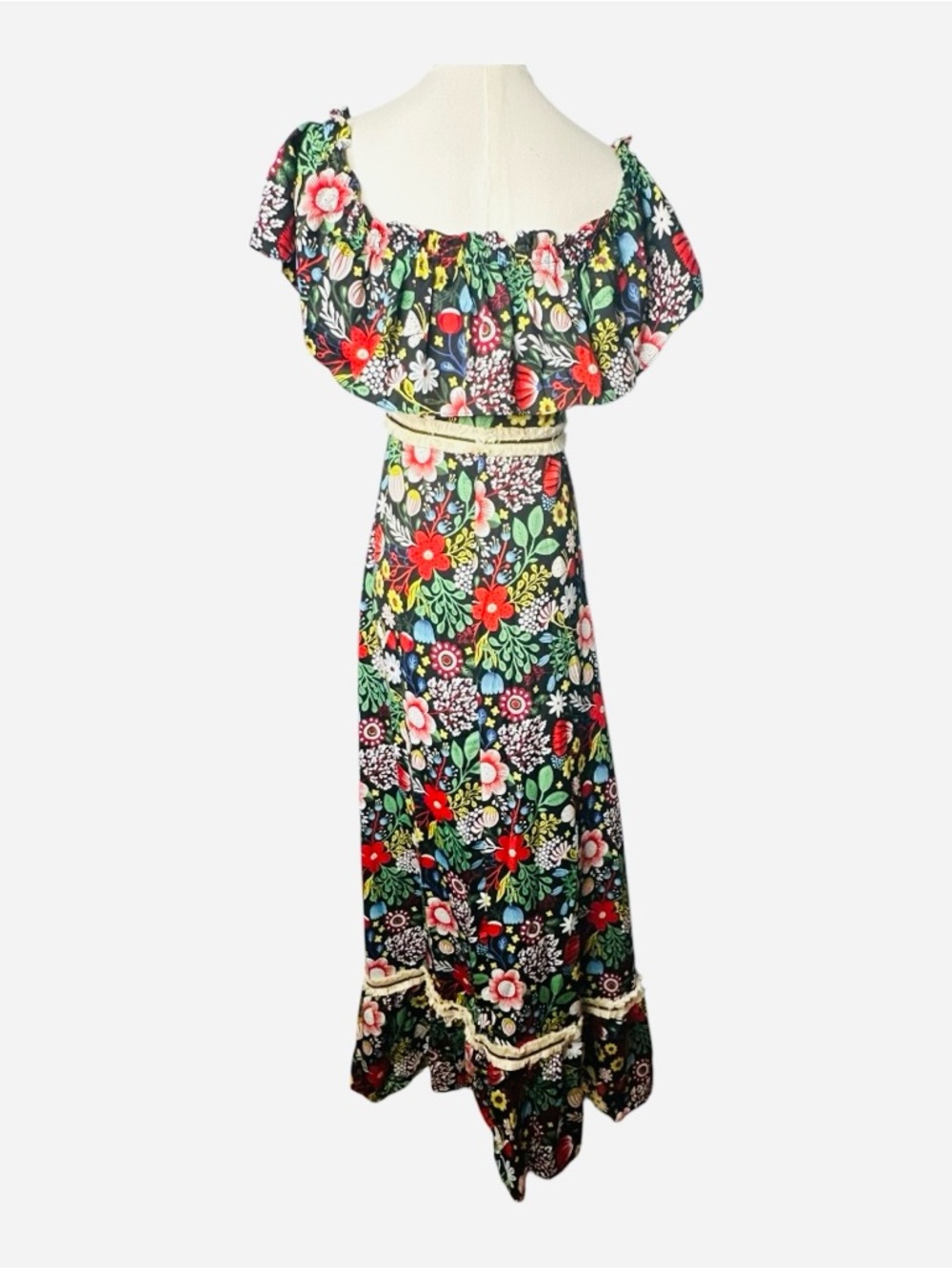 ModCloth Traffic People 60s Floral Fringe Maxi Dress Size XS NEW - Picture 7 of 16